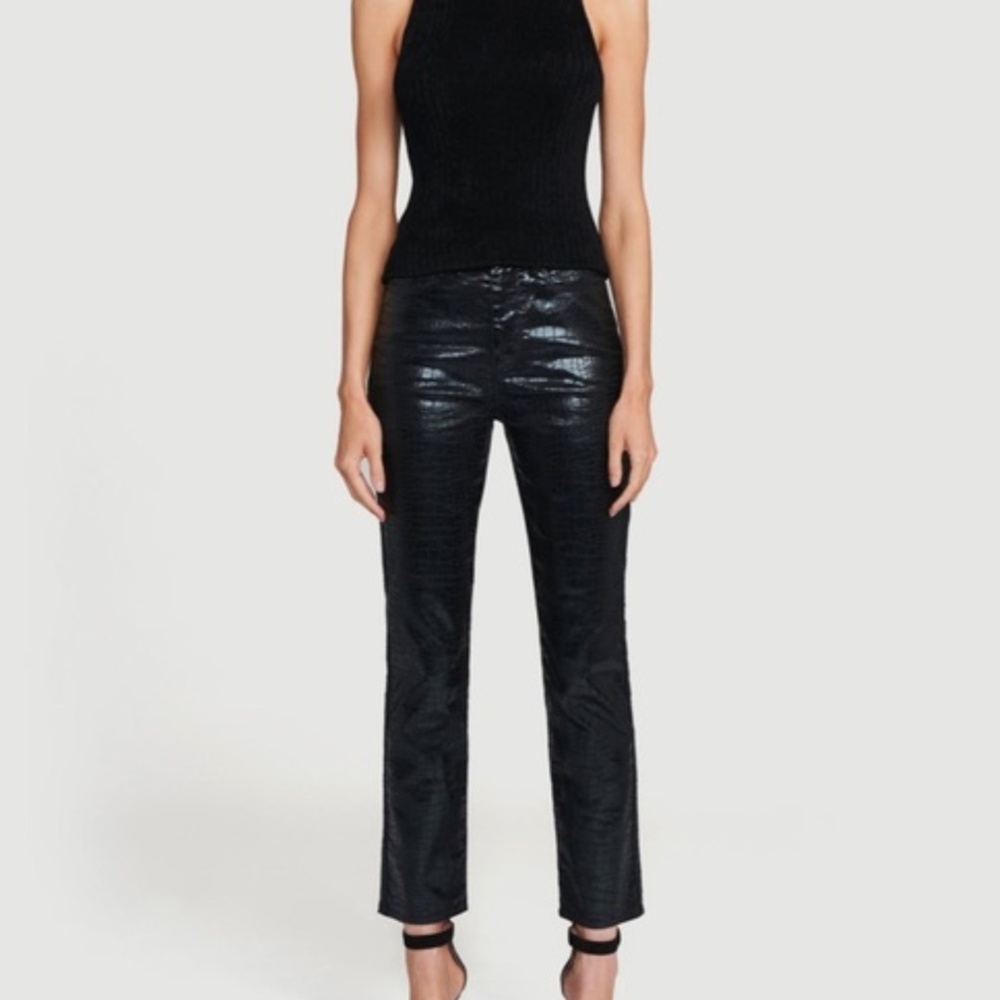 Frame Le Sylvie Slender Straight Black Mock Croc Jeans - Size 30.